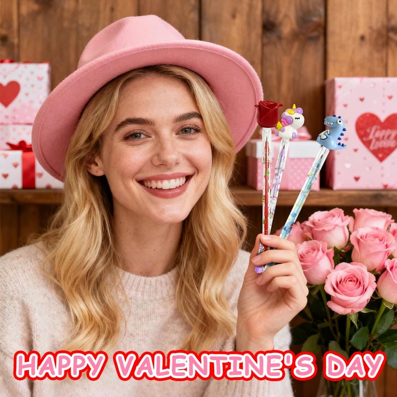 AWEELON 24 Pcs Valentine's Day Pencils Bulk Multi Point Push Pencils with for Valentine's Day - Image 5