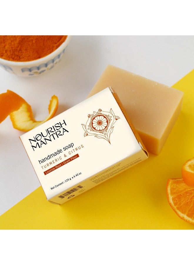 نوريش مانترا صابون استحمام مصنوع يدويًا بالكركم والحمضيات/مصنوع من مكونات طبيعية وعضوية/للرجال والنساء/يناسب جميع أنواع البشرة - 125 جم (عبوة من 3 قطع) - Image 5