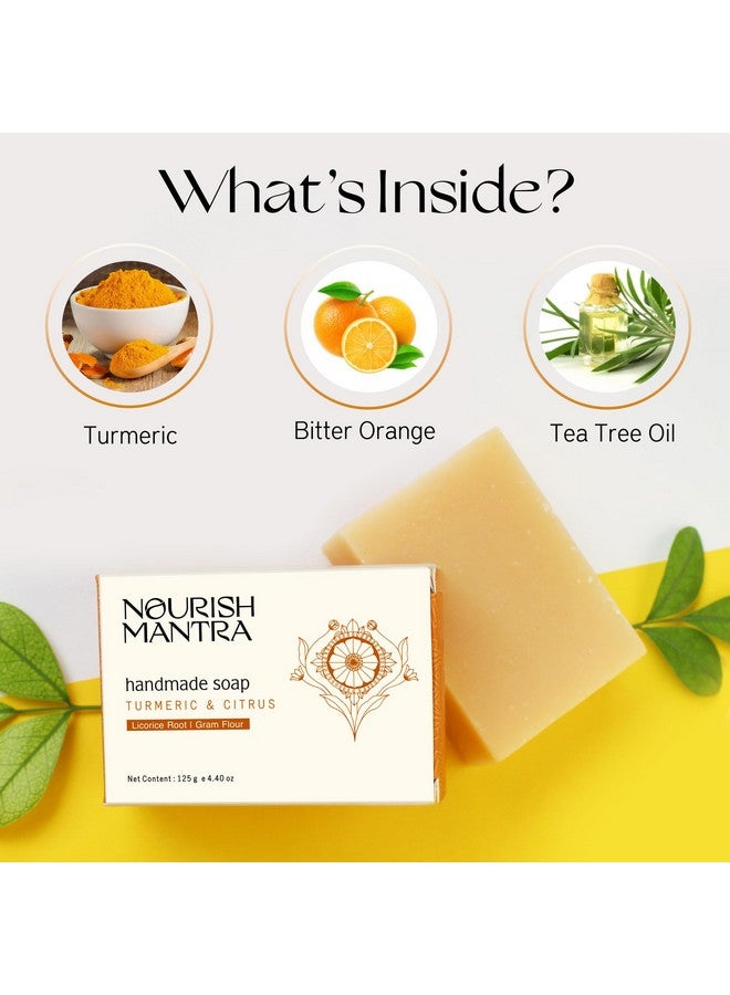نوريش مانترا صابون استحمام مصنوع يدويًا بالكركم والحمضيات/مصنوع من مكونات طبيعية وعضوية/للرجال والنساء/يناسب جميع أنواع البشرة - 125 جم (عبوة من 3 قطع) - Image 3