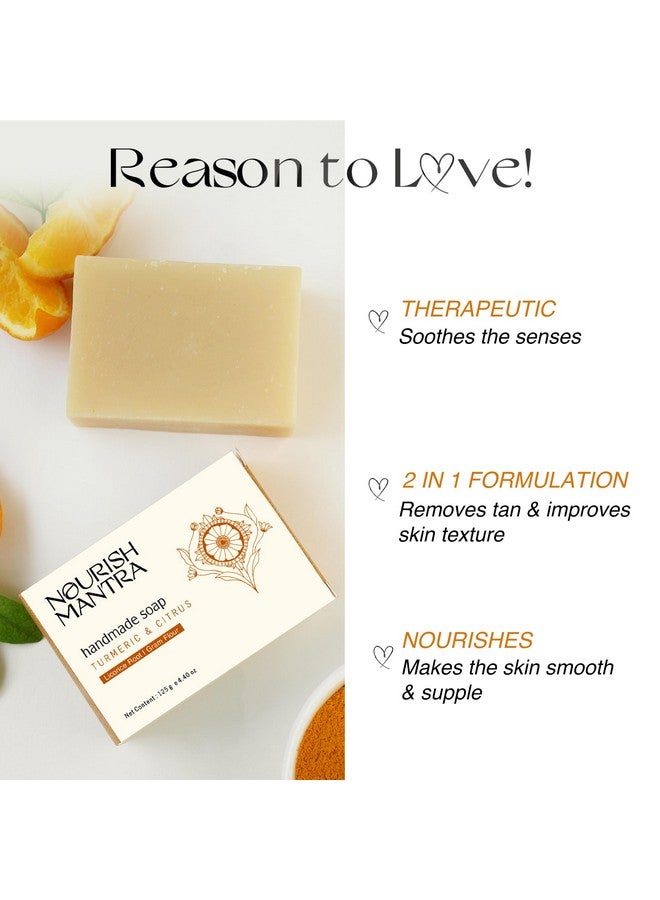 نوريش مانترا صابون استحمام مصنوع يدويًا بالكركم والحمضيات/مصنوع من مكونات طبيعية وعضوية/للرجال والنساء/يناسب جميع أنواع البشرة - 125 جم (عبوة من 3 قطع) - Image 2