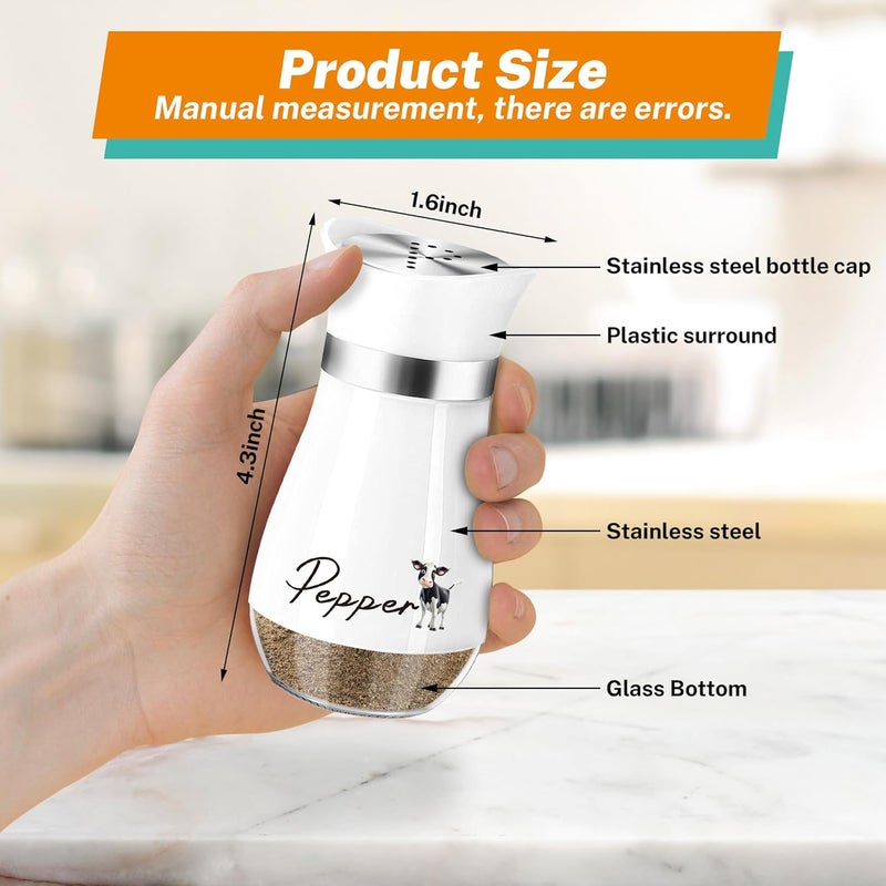Arrozon Cow Salt and Pepper Shakers Set,4 oz Glass Bottom Salt Pepper Shaker with Stainless Steel Lid Animal Decorations Country Kitchen Decor Farmhouse Gifts for Farmers(Cow) - Image 2