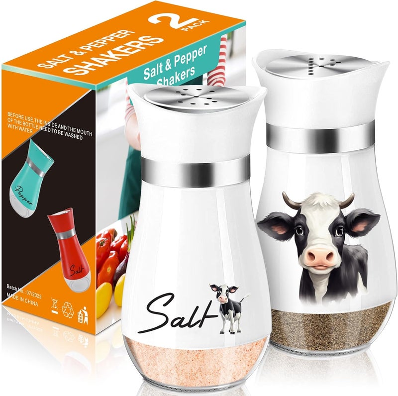 Arrozon Cow Salt and Pepper Shakers Set,4 oz Glass Bottom Salt Pepper Shaker with Stainless Steel Lid Animal Decorations Country Kitchen Decor Farmhouse Gifts for Farmers(Cow) - Image 1