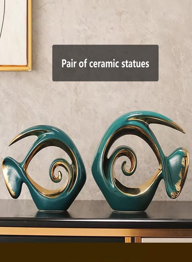 Tuioyoc Ceramic Statues Angelfish Home Decor Modern Style Figurine Green and Gold Decorative Ornaments for Living Room, Table Centerpiece, Kitchen, Office Desktop, Shelf, Entryway Decoration - Image 2