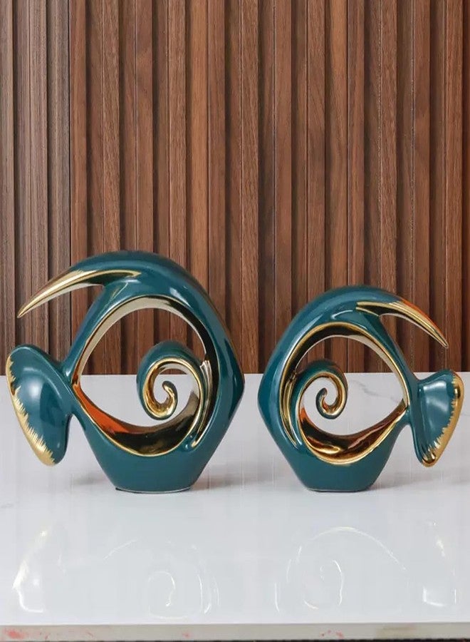 Tuioyoc Ceramic Statues Angelfish Home Decor Modern Style Figurine Green and Gold Decorative Ornaments for Living Room, Table Centerpiece, Kitchen, Office Desktop, Shelf, Entryway Decoration - Image 1