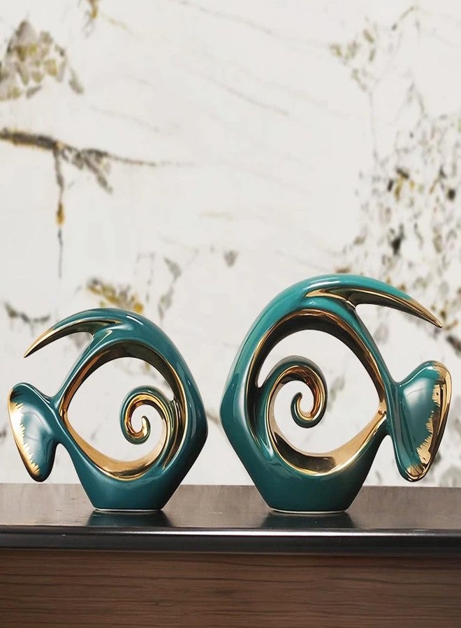 Tuioyoc Ceramic Statues Angelfish Home Decor Modern Style Figurine Green and Gold Decorative Ornaments for Living Room, Table Centerpiece, Kitchen, Office Desktop, Shelf, Entryway Decoration - Image 4