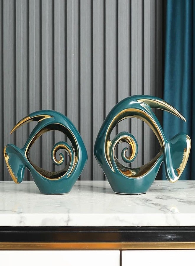 Tuioyoc Ceramic Statues Angelfish Home Decor Modern Style Figurine Green and Gold Decorative Ornaments for Living Room, Table Centerpiece, Kitchen, Office Desktop, Shelf, Entryway Decoration - Image 5