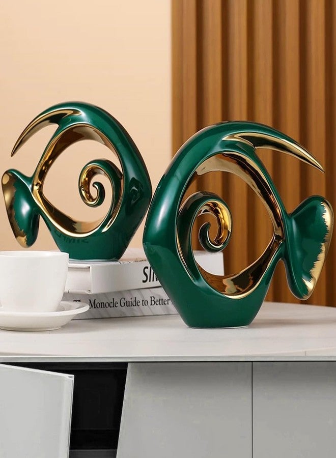 Tuioyoc Ceramic Statues Angelfish Home Decor Modern Style Figurine Green and Gold Decorative Ornaments for Living Room, Table Centerpiece, Kitchen, Office Desktop, Shelf, Entryway Decoration - Image 3