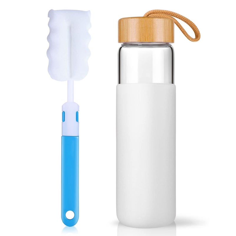 Yomious 20 Oz Borosilicate Glass Water Bottles with Silicone Sleeve BPA Free, Dishwasher Safe - Reusable Clear Glass Drinking with Leak Proof Bamboo Lid | Perfect Gym Water Bottles for Men & Women - Image 2
