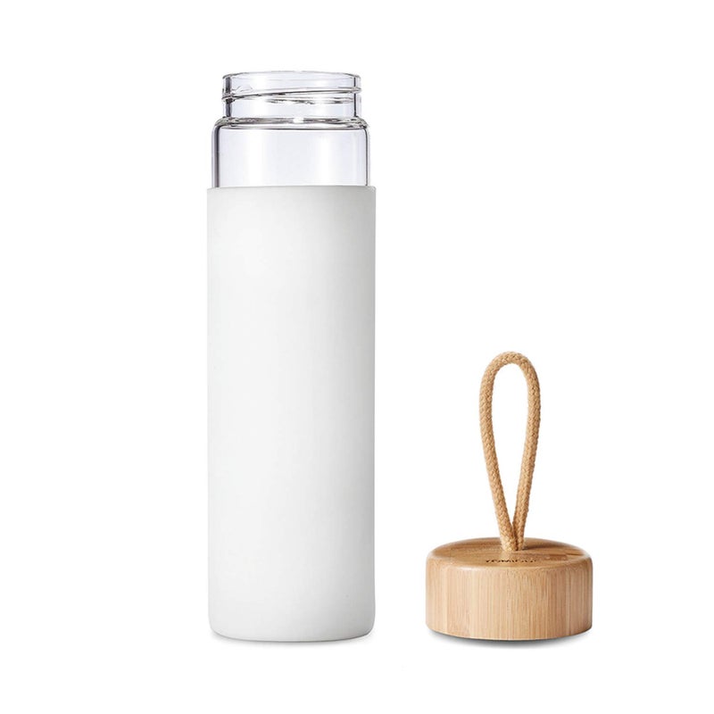 Yomious 20 Oz Borosilicate Glass Water Bottles with Silicone Sleeve BPA Free, Dishwasher Safe - Reusable Clear Glass Drinking with Leak Proof Bamboo Lid | Perfect Gym Water Bottles for Men & Women - Image 4