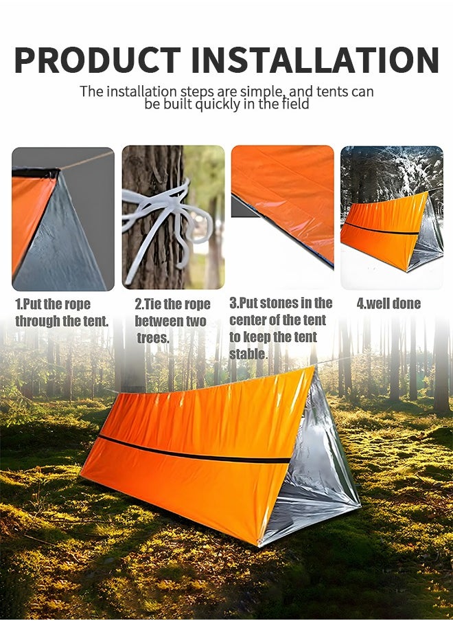 GROIC - Emergency Tent with 4 Tent Stakes, Emergency Survival Shelter Tent & Tent Spikes, Waterproof Thermal Blanket Shelter for Camping, Hiking, Outdoor Adventure Activities - Image 1