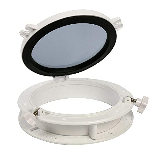 Amarine made Boat Window Yacht Round Opening Portlight Porthole Window 10" Replacement Window Port Hole - ABS , Tempered Glass -Marine/boat/rv Portlight Hatch, Color: White, Black (White) - Image 1