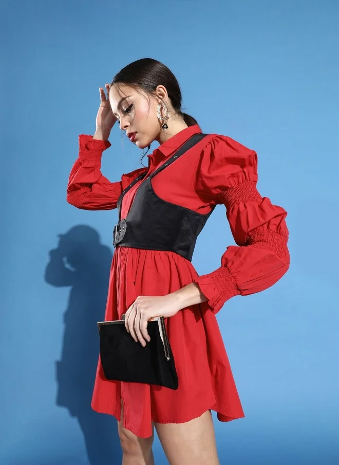 STREET 9 Red Solid Shirt Dress for Women