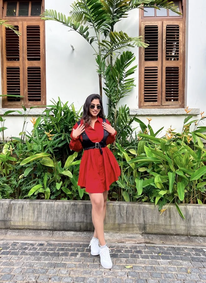 STREET 9 Red Solid Shirt Dress for Women