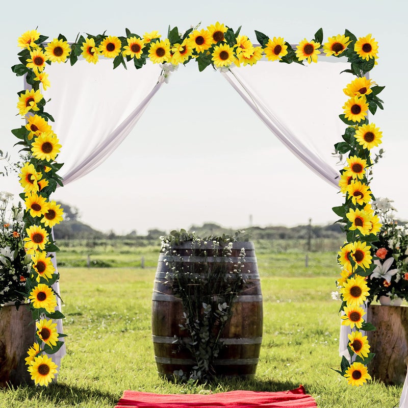 Uieke 3 Pack Artificial Sunflower Garland, 7.5ft/Strand Silk Sunflowers Hanging Vines Flowers with Green Leaves for Room Kitchen Garden Birthday Wedding Baby Shower Party Table Decor Large - Image 4