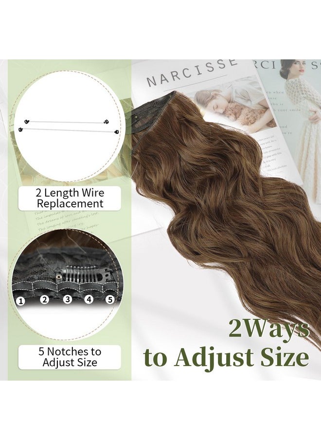 KooKaStyle Invisible Wire Hair Extensions With Transparent Wire Headband Adjustable Size 4 Secure Clips Long Wavy Hairpiece 20 Inch Medium Brown For Women  - Image 2