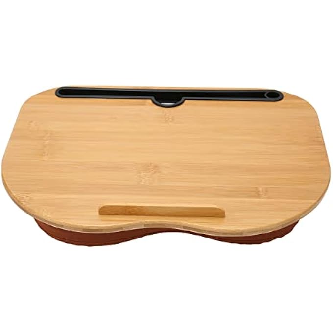 rayihni LAP DESK, BAMBOO DESKTOP CUSHIONED BASE DESIGN WATERPROOF SCRATCH RESISTANT PORTABLE LAP DESK ANTI SLIP STRIP 38X28CM LAP LAPTOP DESK WITH PILLOW CUSHION FOR BED, SOFA - Image 1