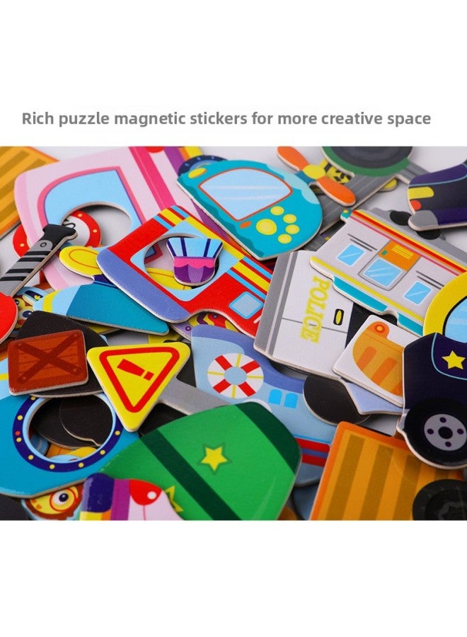 Wooden Early Education Educational Puzzle Magnetic Drawing Board Animal Puzzle Cartoon Character Scene Puzzle Children's Toy-Color:Vehicle - Image 4
