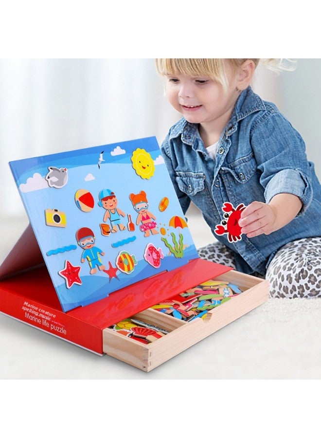 Wooden Early Education Educational Puzzle Magnetic Drawing Board Animal Puzzle Cartoon Character Scene Puzzle Children's Toy-Color:Vehicle - Image 5