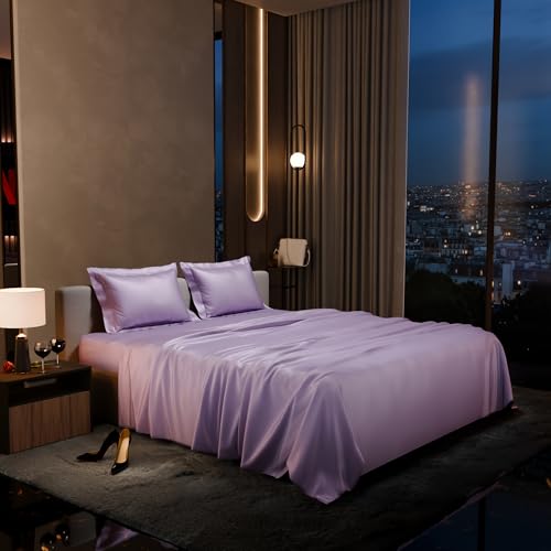 Stoa Paris Double Bedsheet with 2 Pillow Covers, 300 TC UltraSatin Premium Bedding Set, Aesthetic Home Decor, Gift for Couples, Wedding, Anniversary, Date Night - Lilac - Image 1