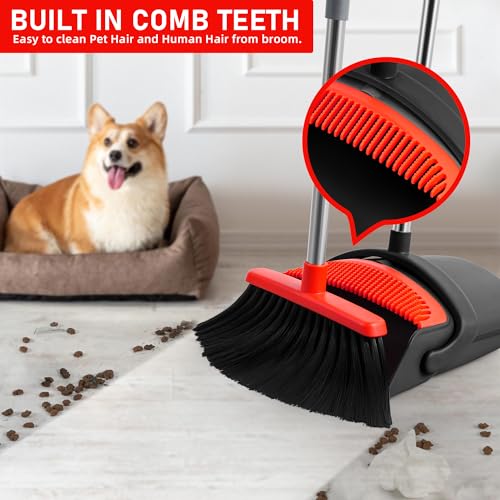 BSKLIN Broom and Dustpan Set, Broom Dustpan Combo with Adjustable Handle Broom Dust Pan Teeth to Automatically Clean Hair for Home Office Kitchen Lobby - Image 5