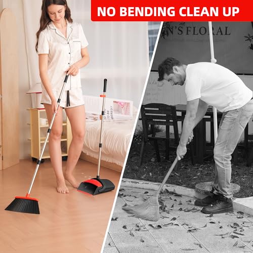 BSKLIN Broom and Dustpan Set, Broom Dustpan Combo with Adjustable Handle Broom Dust Pan Teeth to Automatically Clean Hair for Home Office Kitchen Lobby - Image 4