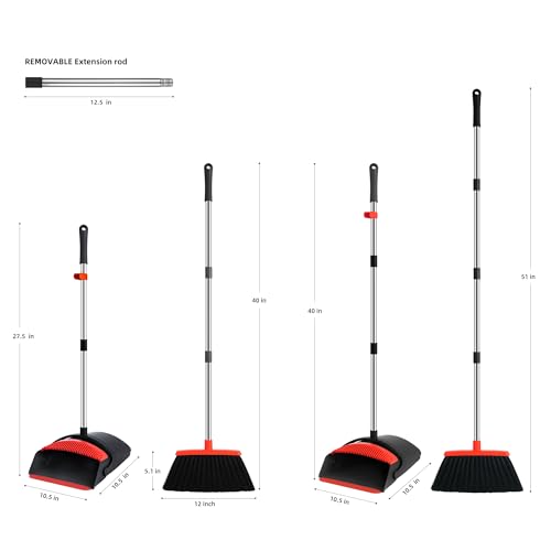 BSKLIN Broom and Dustpan Set, Broom Dustpan Combo with Adjustable Handle Broom Dust Pan Teeth to Automatically Clean Hair for Home Office Kitchen Lobby - Image 2