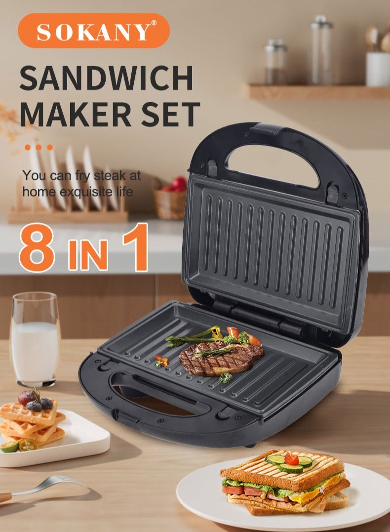 سوكاني 8 في 1 ماكينة صنع الوجبات الخفيفة غير اللاصقة مع طبق ساندويتش/طبق وافل/طبق دونات/هوت دوج/كوكيز/صينية خبز/كعكة جوز/مادلين مع ألواح قابلة للفصل 750 وات SK-B140 أسود - Image 2