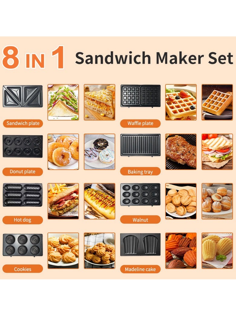 سوكاني 8 في 1 ماكينة صنع الوجبات الخفيفة غير اللاصقة مع طبق ساندويتش/طبق وافل/طبق دونات/هوت دوج/كوكيز/صينية خبز/كعكة جوز/مادلين مع ألواح قابلة للفصل 750 وات SK-B140 أسود - Image 3