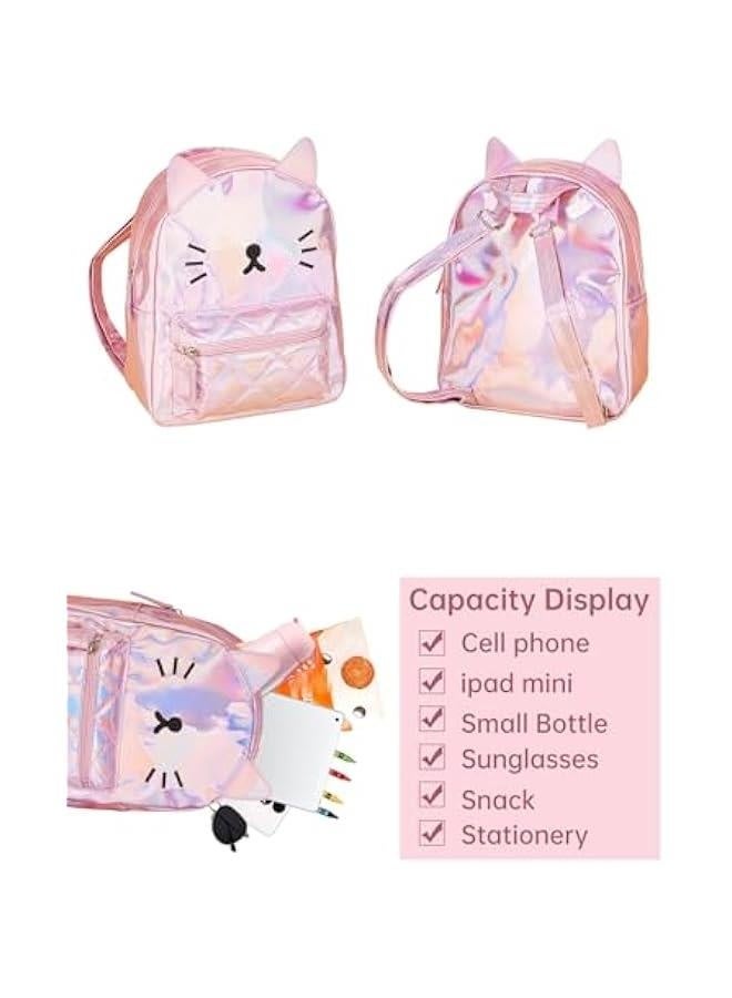 Women's Laser Holographic Backpack Cute Hologram Shoulder Bag Casual Daypack Purse  Birthday Gift,Pink Cat - Image 2