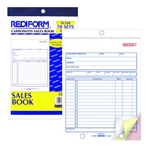 Rediform Sales Order Book, Manifold Cover, Carbonless Triplicate Forms, 5.5" x 8", 50 Numbered Sets (5L350) - Image 2