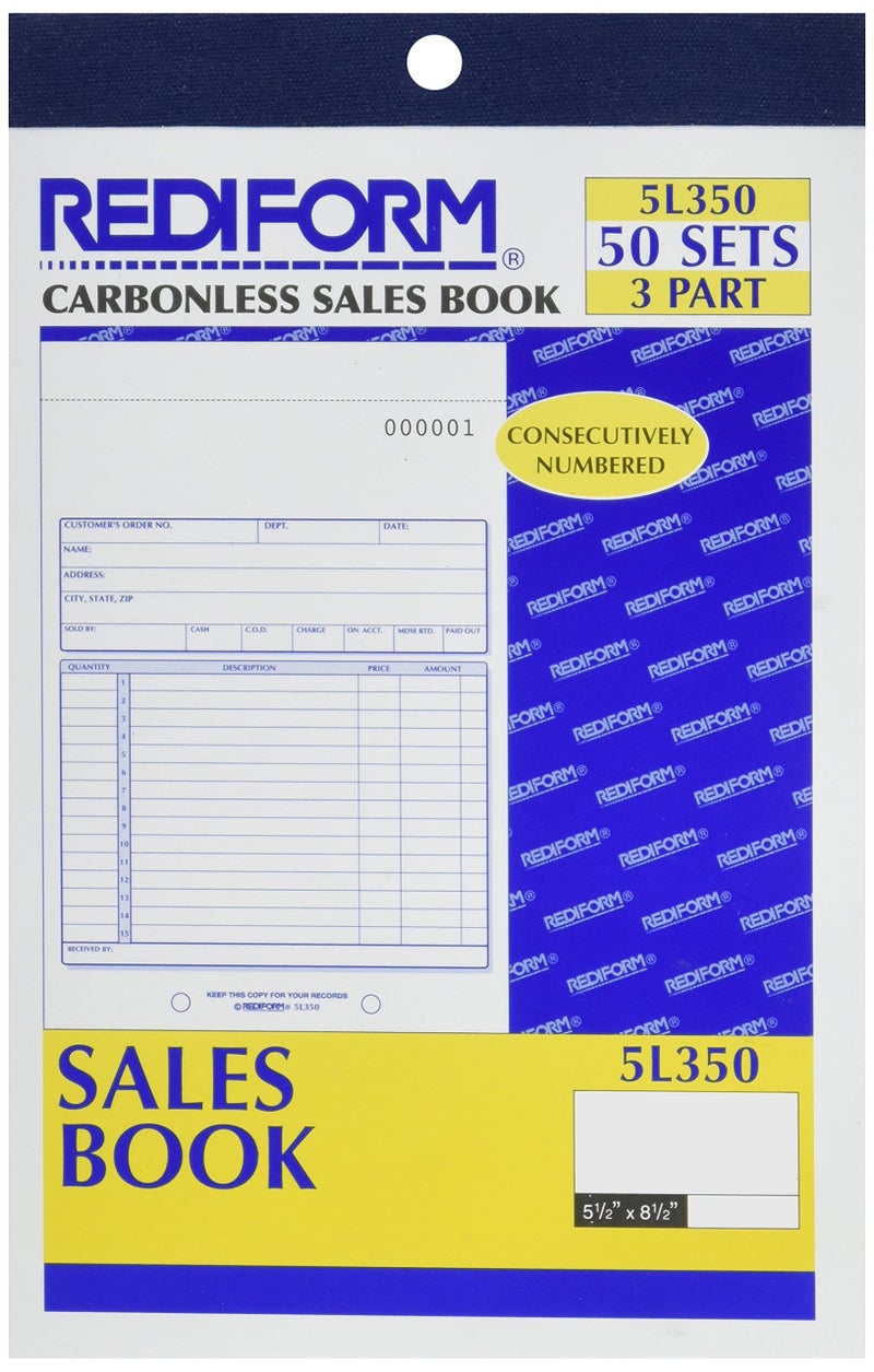 Rediform Sales Order Book, Manifold Cover, Carbonless Triplicate Forms, 5.5" x 8", 50 Numbered Sets (5L350) - Image 4
