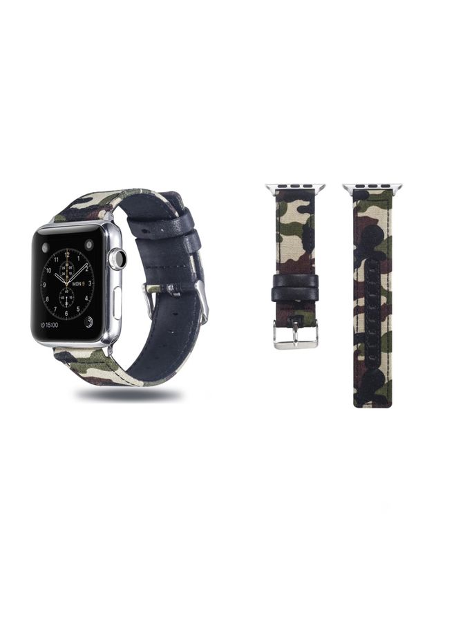 Replacement Strap Cloth+Top-grain Leather Wrist Watch Band for Apple Apple Watch Series 7 41mm / 6 & SE & 5 & 4 40mm / 3 & 2 & 1 38mm