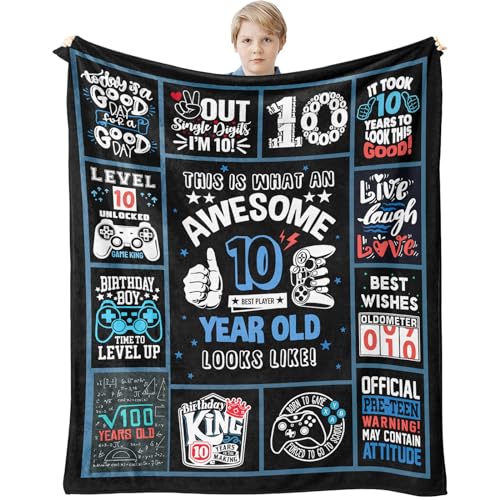 TOBUNKIEN Gifts for 10 Year Old Boys, 10-Year-Old Boy Birthday Gift, Coolest Double Digits Birthday Boy Present Blanket 60 X 50 Inch, Boys 10th Birthday Decorations - Image 1