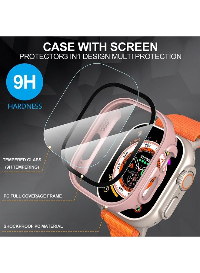 Diruite Suoman 2-Pack for Apple Watch Ultra 49mm PC All-Around Screen Protector Case, Tempered Glass Screen Protector Case Ultra-Thin for iWatch Ultra 49mm Protection Cover - Rose Gold - Image 5