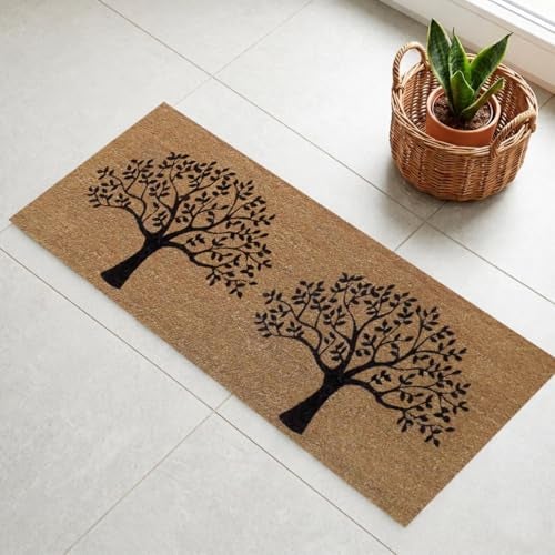 ATMAH Double Tree Coir Doormat 120x40 cm | Natural Coconut Fibre | Anti Slip PVC Backing | Indoor & Covered Outdoor Entrance Mat, Brown - Image 1