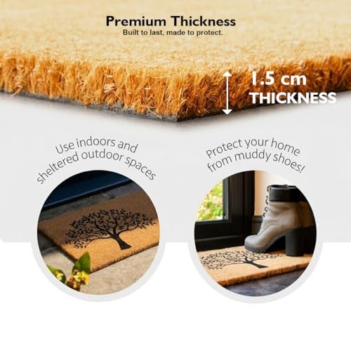 ATMAH Double Tree Coir Doormat 120x40 cm | Natural Coconut Fibre | Anti Slip PVC Backing | Indoor & Covered Outdoor Entrance Mat, Brown - Image 4
