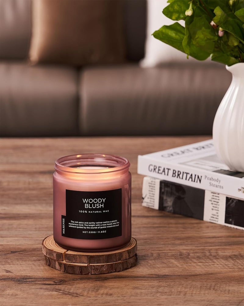 M&SENSE Rose Oudwood Scented Candle, Natural Soy Wax Jar Candle, 11.6oz 70 Hours Long Lasting Slow Burn Candles, 2 Wick Relaxing Aromatherapy Candle for Home Decor, Fall Candle Gift for Family Friends - Image 5