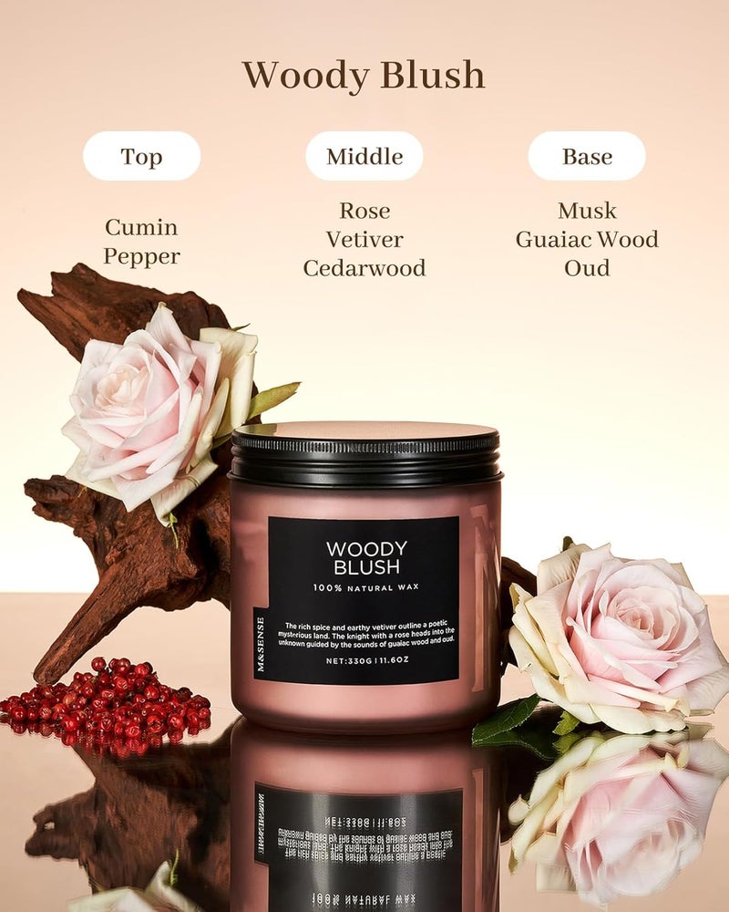 M&SENSE Rose Oudwood Scented Candle, Natural Soy Wax Jar Candle, 11.6oz 70 Hours Long Lasting Slow Burn Candles, 2 Wick Relaxing Aromatherapy Candle for Home Decor, Fall Candle Gift for Family Friends - Image 2