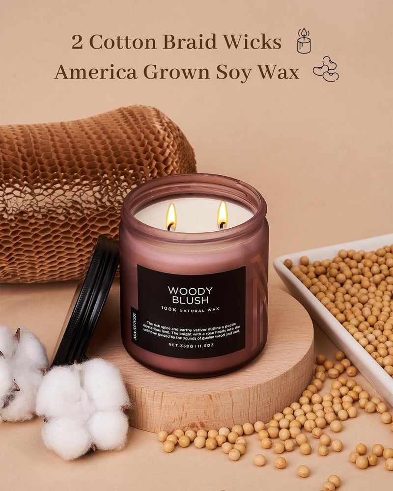 M&SENSE Rose Oudwood Scented Candle, Natural Soy Wax Jar Candle, 11.6oz 70 Hours Long Lasting Slow Burn Candles, 2 Wick Relaxing Aromatherapy Candle for Home Decor, Fall Candle Gift for Family Friends - Image 3