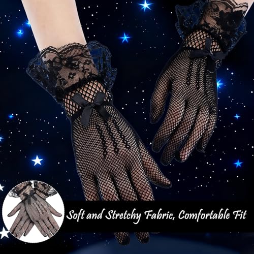 TecoKart® Elegant Black Gloves for Women – Vintage Stretchy Lace Gloves, Stylish Net Gloves for Party, Dance, Wedding & Costume Wear - Image 3