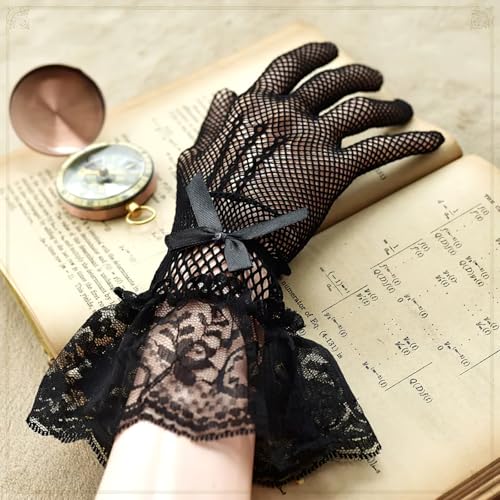 TecoKart® Elegant Black Gloves for Women – Vintage Stretchy Lace Gloves, Stylish Net Gloves for Party, Dance, Wedding & Costume Wear - Image 5