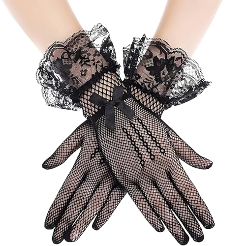 TecoKart® Elegant Black Gloves for Women – Vintage Stretchy Lace Gloves, Stylish Net Gloves for Party, Dance, Wedding & Costume Wear - Image 1