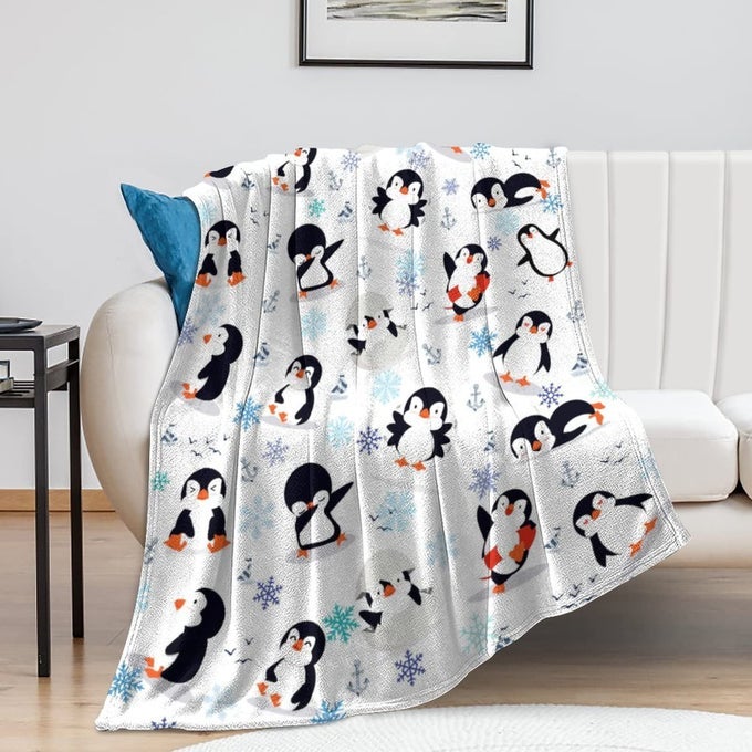 ANIMAL PENGUIN BLANKET ULTRA SOFT CUTE PENGUINS FLANNEL FLEECE THROW BLANKETS LIGHTWEIGHT MICROFIBER FUN ART KIDS ADULT BEDDING FOR GIFTS TRAVEL 50X40