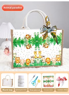 Butterfly Ancient Bart Material Bag Diy Mother's Day Canvas Bag Children's Handmade Creative Linen Bag Group Building Activity Gift-Color:Horizontal Style [animal Jungle] Comes With A Full Set Of Tools + Detailed Tutorials