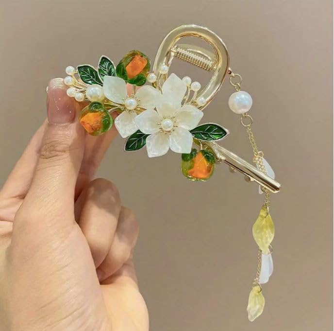 Suicune Hair Claw Women Flower Tassel Grab Hair Clip Metal Hairpin Pearl Pendant Shark Clip Headgear Hair Accessories