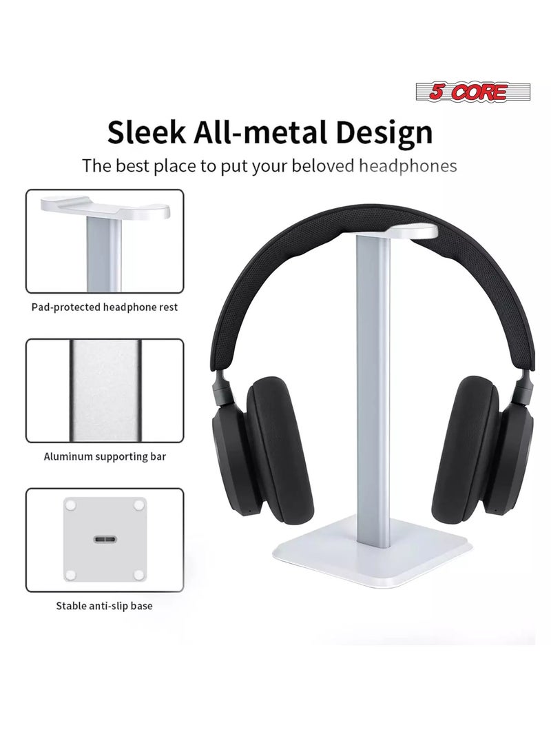5 Core Headphone Stand White with Stable Base Premium Headset Holder with Aluminum Supporting Bar, Flexible Headrest Hanger, Anti-Slip Earphone Stand White - Image 4