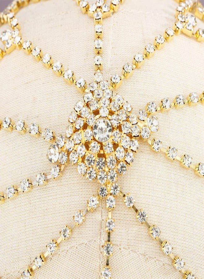 YERTTER Wedding Gold Rhinestone Head Cap Layered Fringe Chain 20s Head Accessories Jewelry Crystal Headband Headpiece Boho Hair Accessories for Women Brides Prom Costume(Gold 1) - Image 5