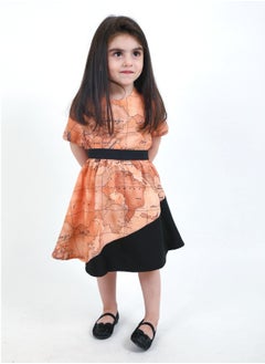 FULL JOY Girls' Dress with text sleeves with  elegant design, Onion-Black  - Image 1