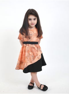 FULL JOY Girls' Dress with text sleeves with  elegant design, Onion-Black  - Image 2