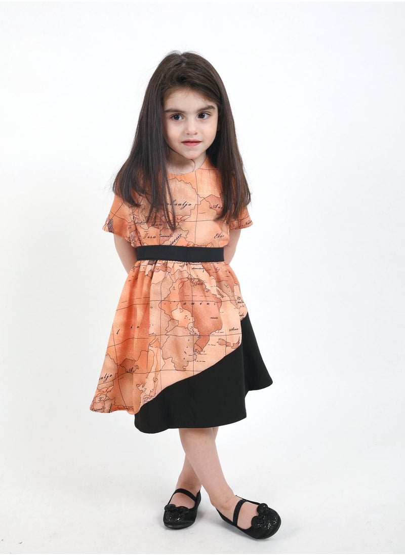 FULL JOY Girls' Dress with text sleeves with  elegant design, Onion-Black  - Image 2